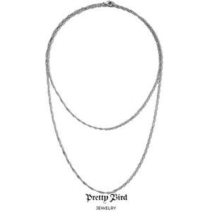 18K White Gold Plated Singapore Chain Necklace - 31"